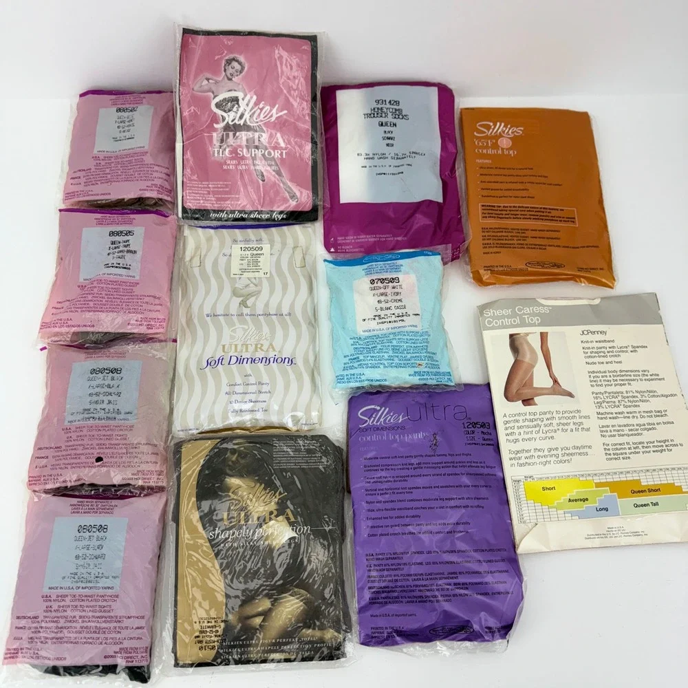 Silkien Vintage Ultra‎ Sheer Pantyhose Control Top Queen Size Lot of 12 NEW